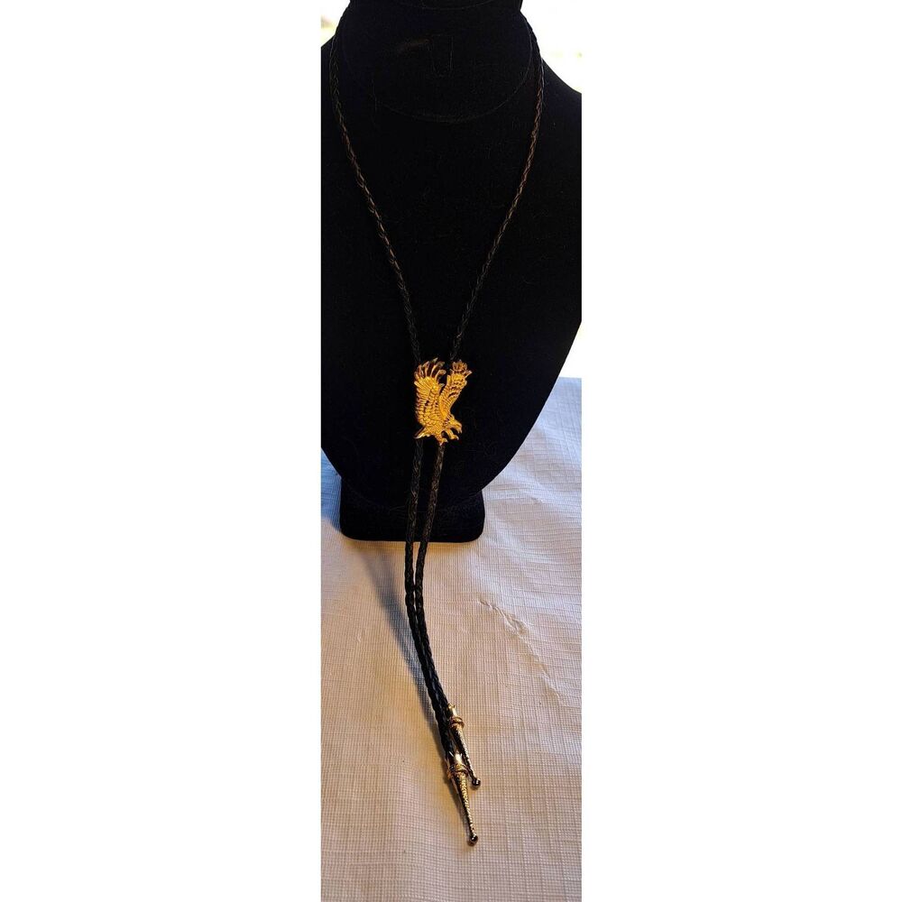 Vintage Gold Tone Bald Eagle Bolo Tie 18 inches